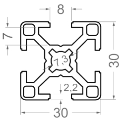 Machine profile  30x30 mm aluminum, 1 meter